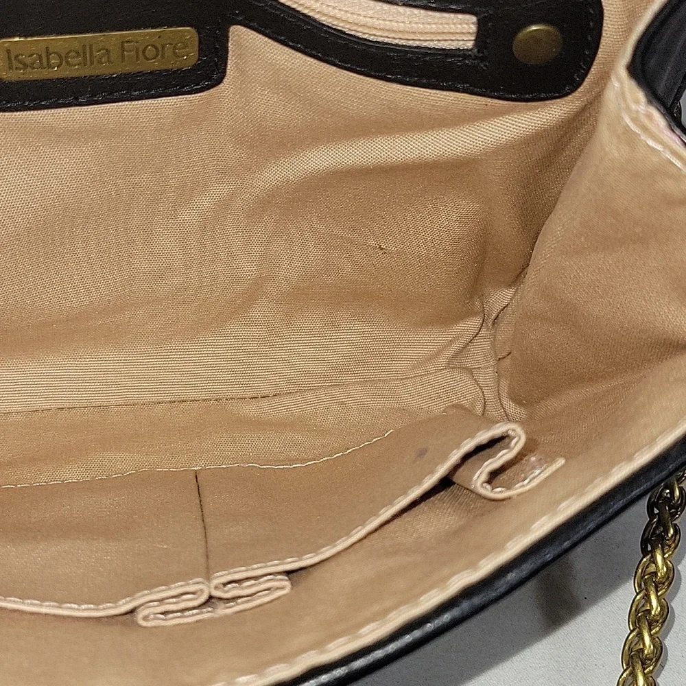 Isabella Fiore Embroidered Flap Front Leather Crossbody Shoulder Bag